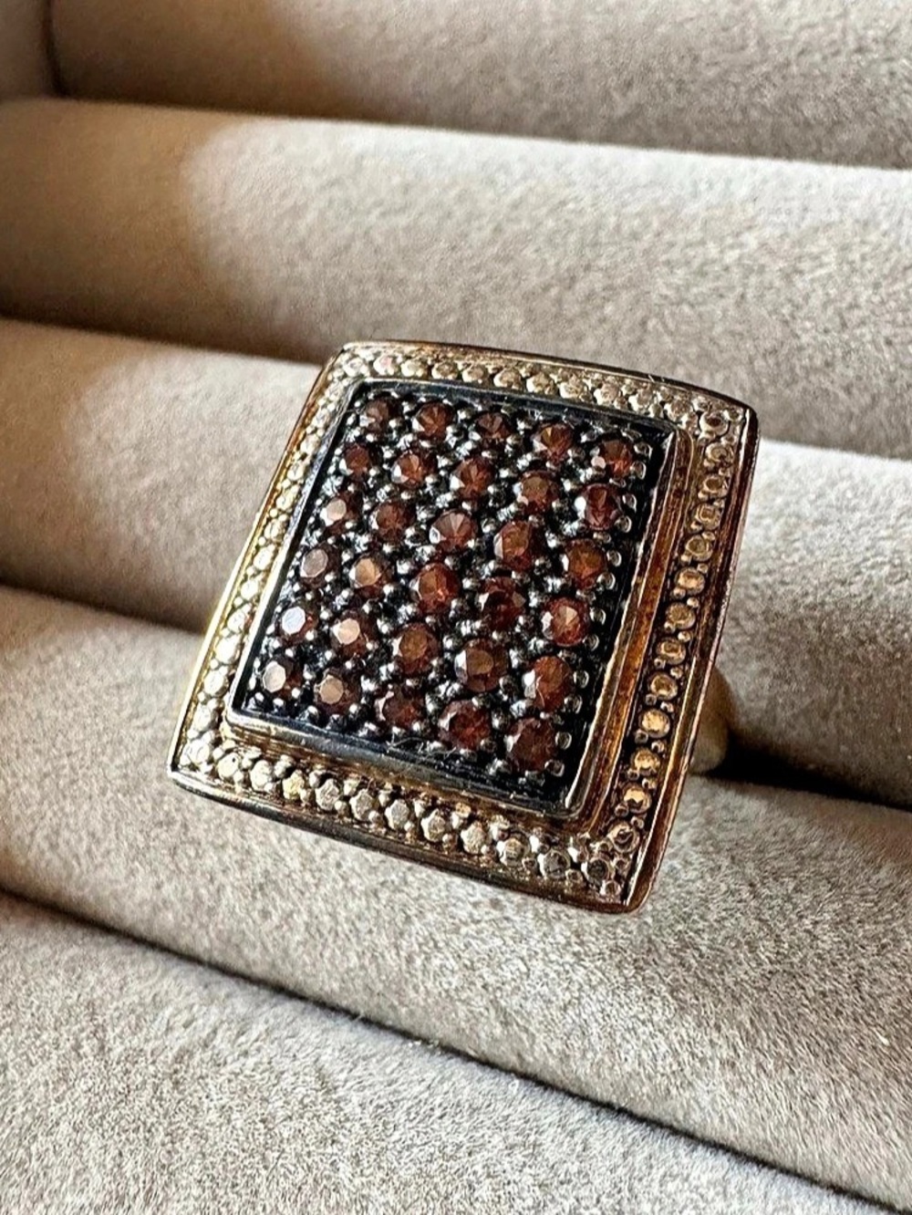 925 Sterling Silver Brown Gemstone Rectangular Statement Ring Size 7.5